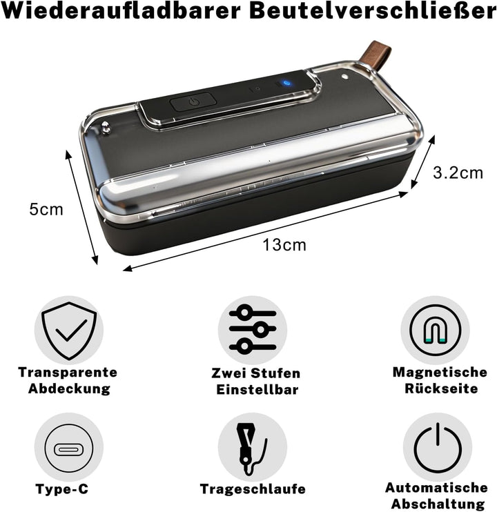 Mini Folienschweissgerät, 2 in 1 Bag Sealer mit Cutter, 2-Stufen Siegelung, Wiederaufladbar, Auto-Of