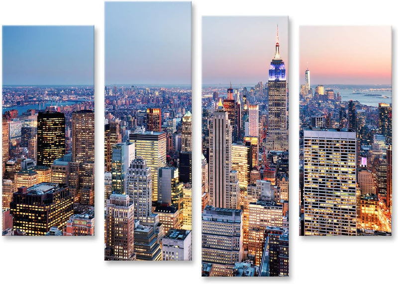 Bild auf Leinwand New York City Usa Wandbild Poster Kunstdruck Bilder Format: 130x80cm - 4 Teile, Fo