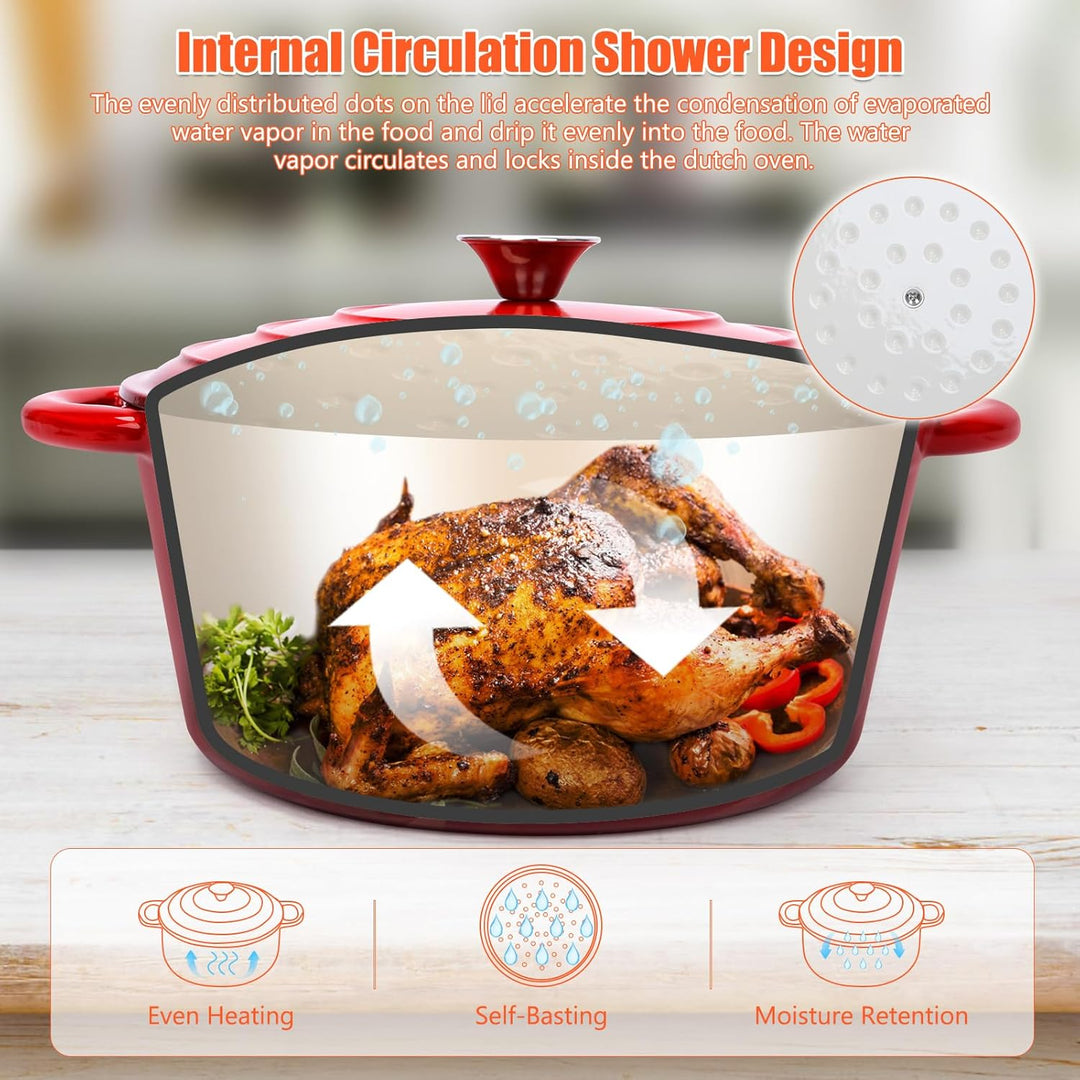 GFTIME Ø28cm Emaille Gusseisen Schmortopf mit Deckel,Dutch Oven für Zuhause, Küche, Gusseisen Bräter