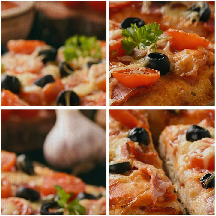 Bilder auf Leinwand Pizza Käse Tomaten Leinwandbild mit Rahmen 70x50cm Wandbilder Dekoration Wohnzim