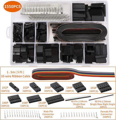 Dechengbao Dupont Crimping Tool Kit Ratcheting Crimper with 1550PCS 2.54mm Dupont Male / Female PinC