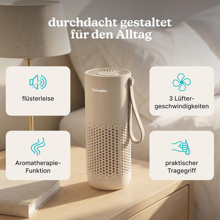 Homedics WhisperPure Mini Luftreiniger mit HEPA-Typ-Filter für Allergiker, Schlafzimmer & Auto - Tra