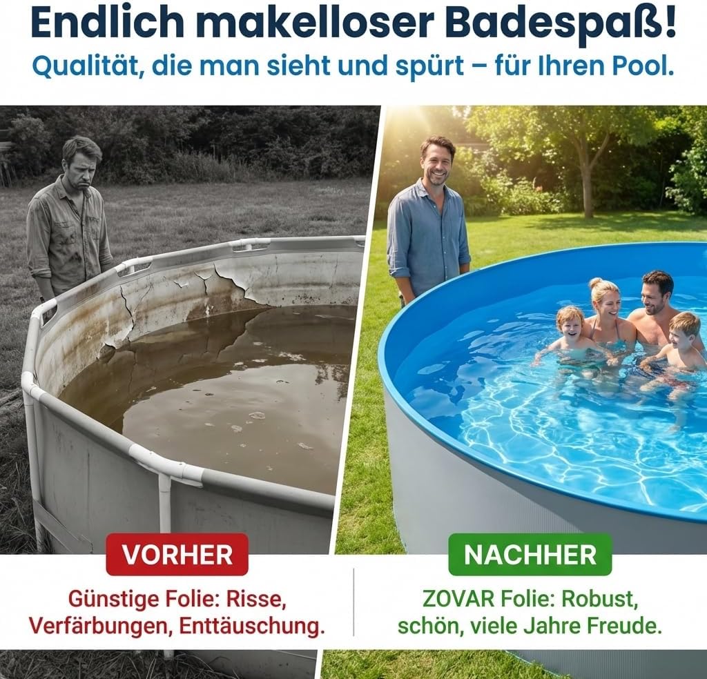 Poolfolie 360x90 cm, rund 0,25 mm, blau, überlappend für Stahlwandpool, UV-beständige, passgenaue Po