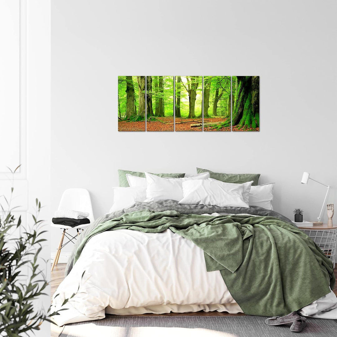 Runa Art Bild Wald Landschaft Wandbilder auf Vlies Leinwand 5 Teilig Wanddekoration Schlafzimmer Woh