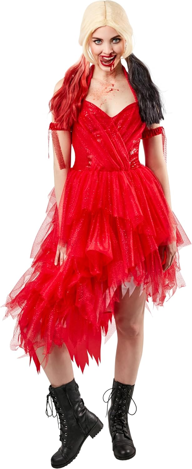 RUBIE'S Offizielles Harley Quinn Rotes Damenkleid Halloween Suicide Squad 2 Bösewicht-Kostüm für Dam