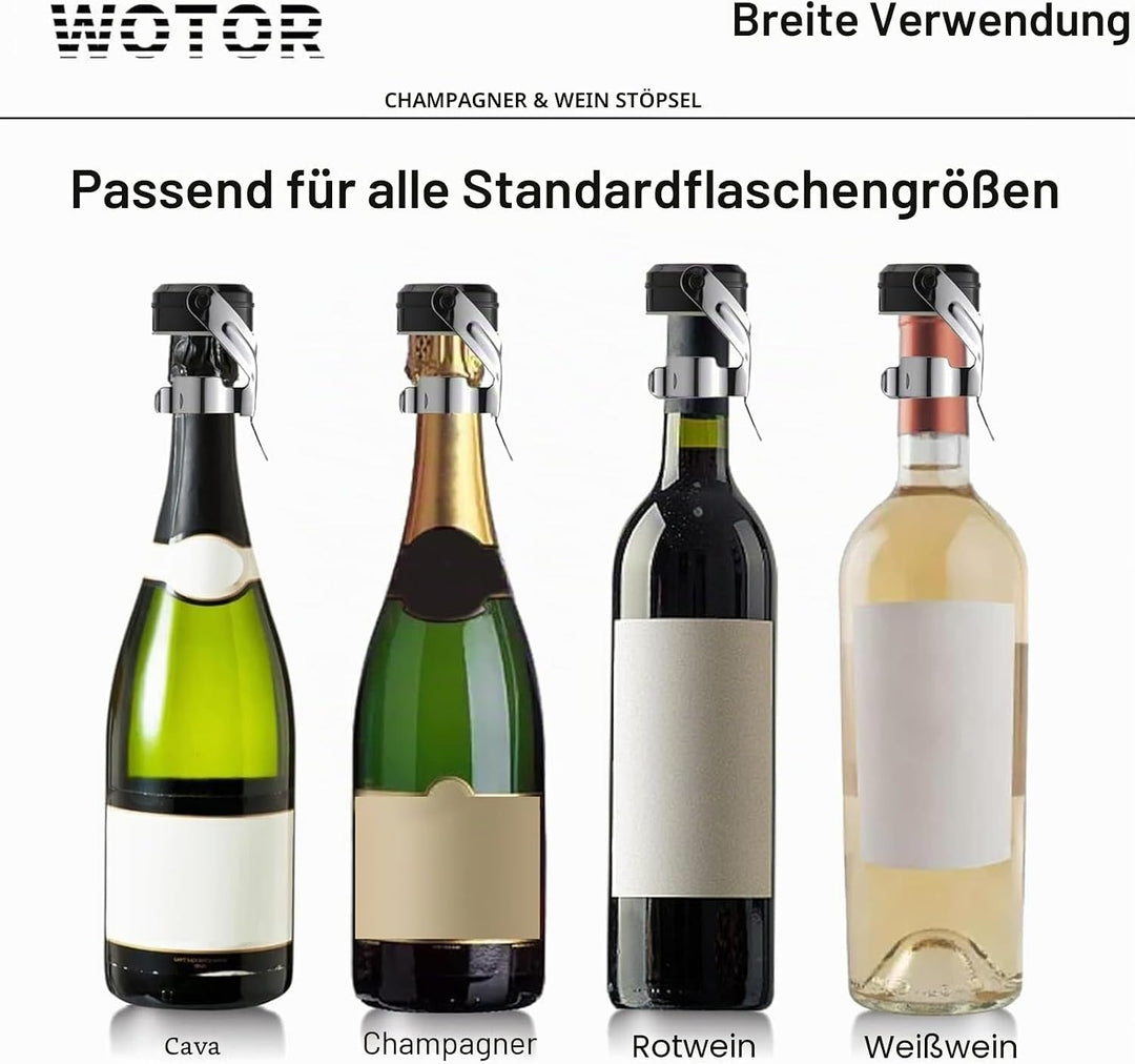 WOTOR Sektverschluss und Weinverschluss Edelstahl Sektflaschenverschluss Wiederverwendbar weinflasch