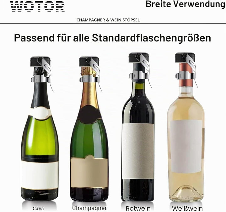 WOTOR Sektverschluss und Weinverschluss Edelstahl Sektflaschenverschluss Wiederverwendbar weinflasch