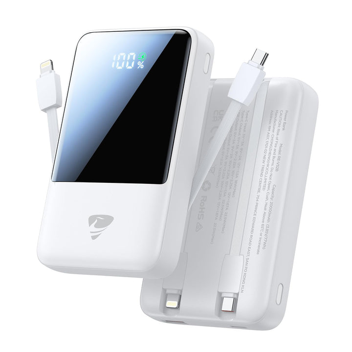 Aioneus Power Bank 20000mAh, Powerbank mit integriertem Kabel, 22,5W Schnellladefunktion, USB-C EIN-