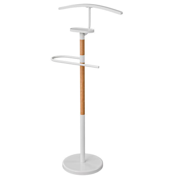 Herrendiener Mod. EIDE - Farbe Weiss und Holz - Mit oberer Kleiderstange und Hosenstange - 47 x 29 x