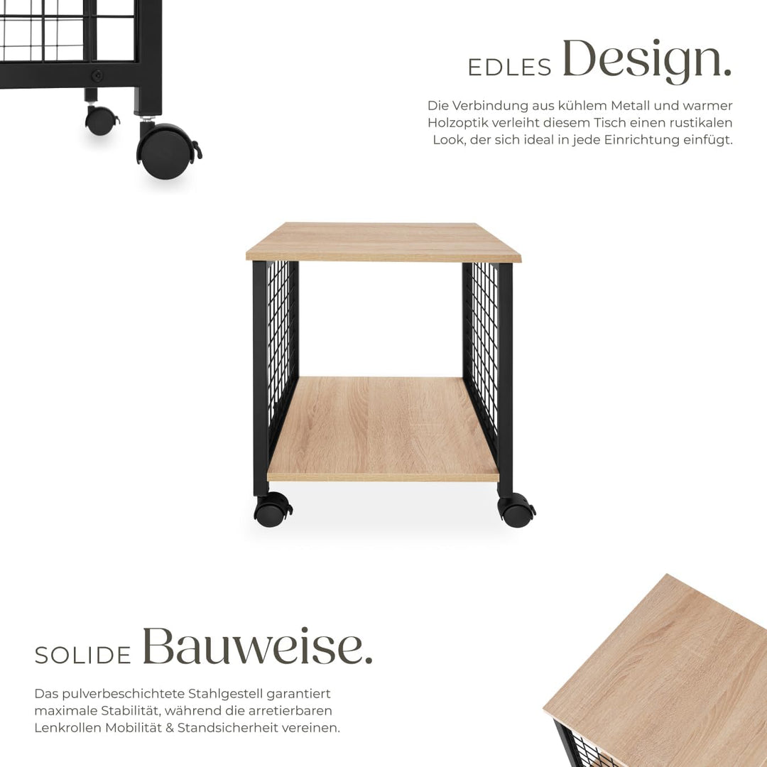 tectake Beistelltisch mit 2 Ablagen und Rollen, Nachttisch im Industrie-Design, 40 x 40 x 48 cm, für