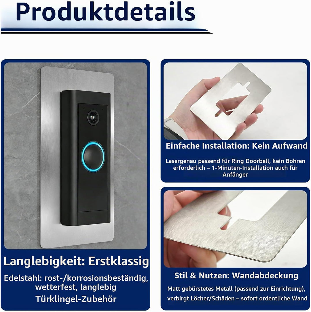 Blende Edelstahl für Ring Doorbell Wired - Wandplatte für Ring Video Türklingel Wired, Halterung Zub