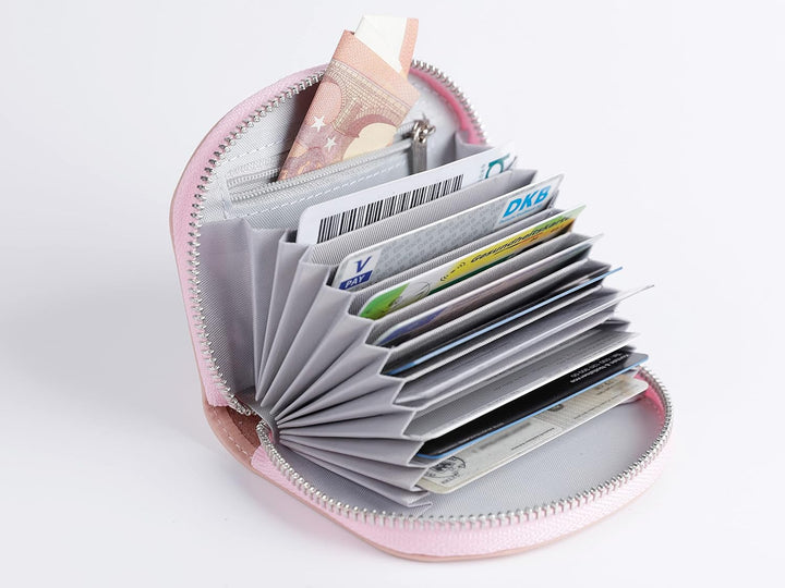 skaard Kleine Geldbörse Damen aus rosa Echtleder, Mit Toddel und RFID Schutz