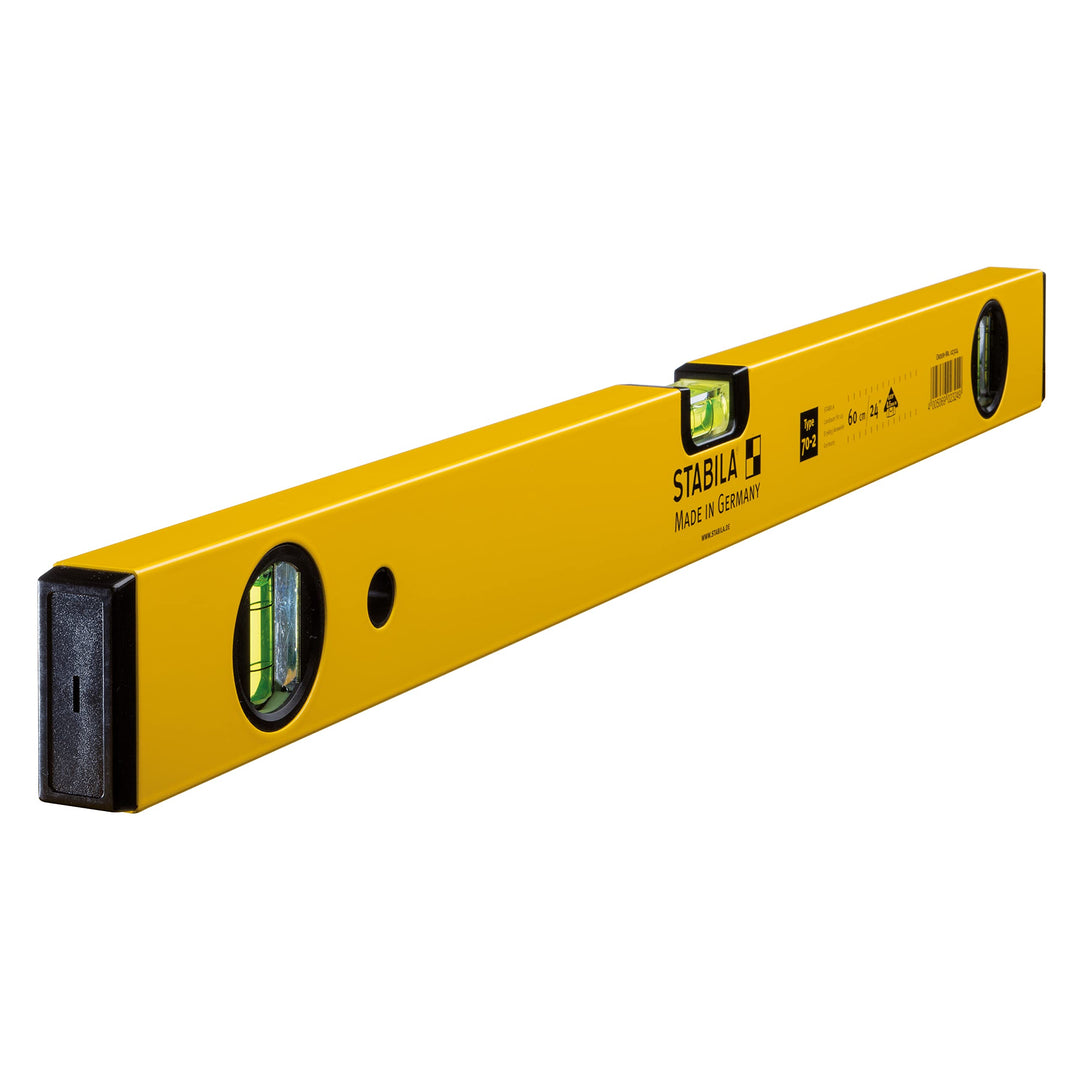 STABILA Wasserwaage Type 70-2, 60 cm, leichtes Alu-Profil, 1 Horizontal-Libelle, 2 Vertikal-Libellen