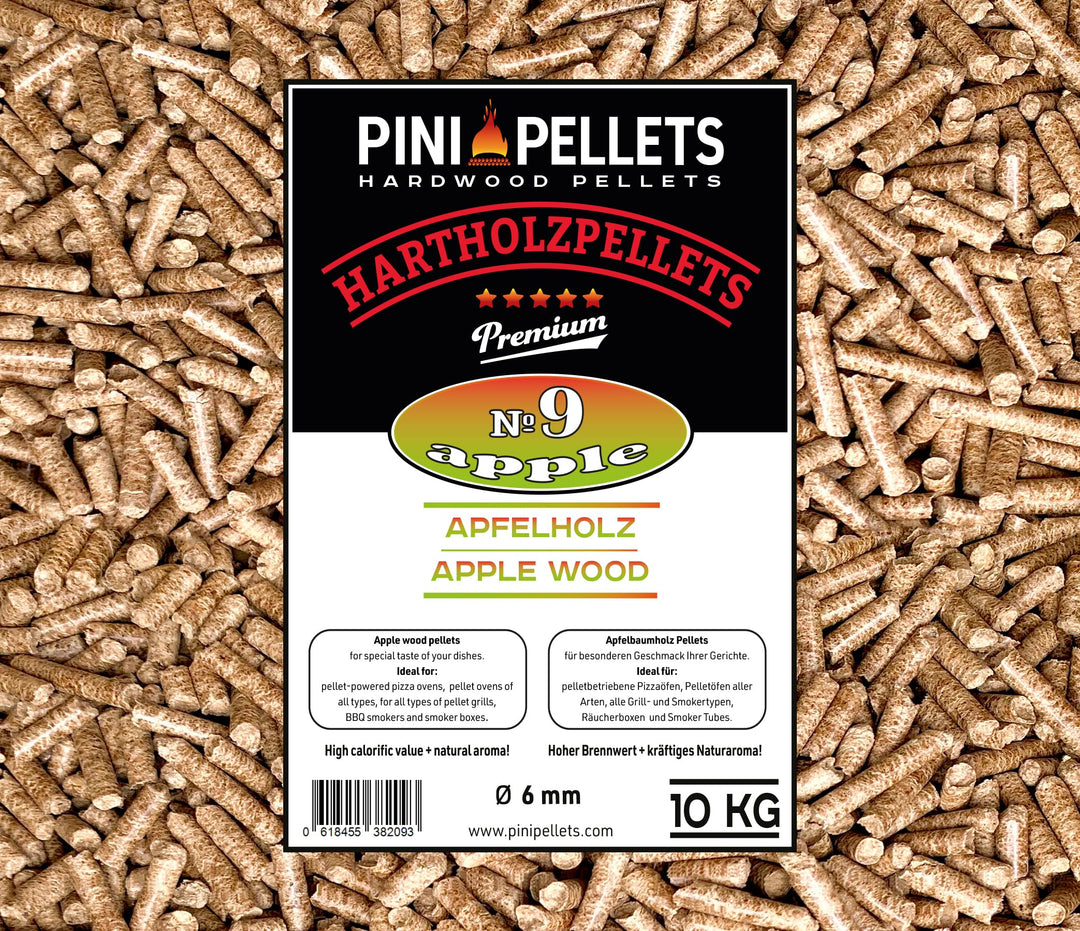 PINI Grillpellets № 9 Apfel 10 kg BBQ Hartholzpellets zum Grillen Räuchern Smoken