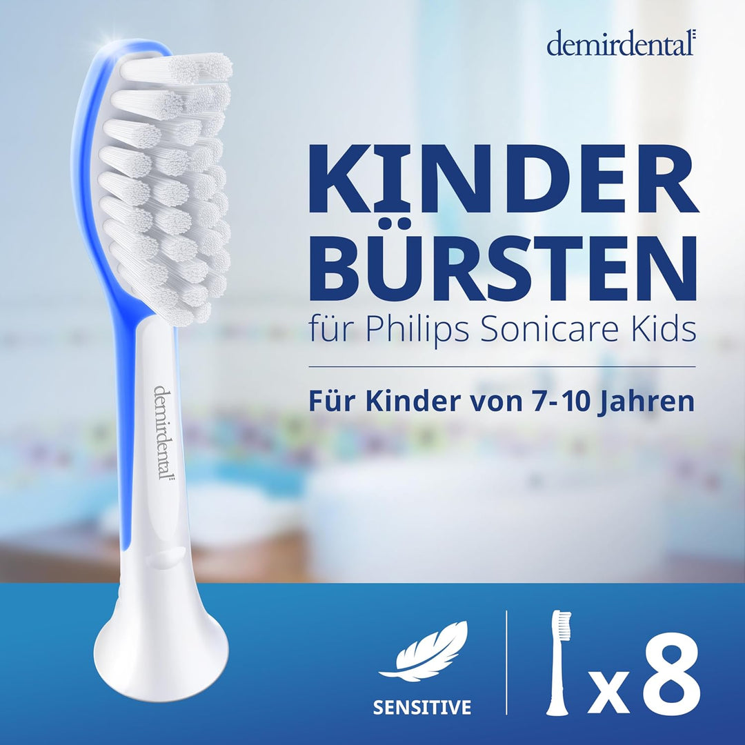 demirdental Kinder Ersatzbürsten passend für Philips Sonicare Kids, Bürstenköpfe ab 7 Jahre, entspri