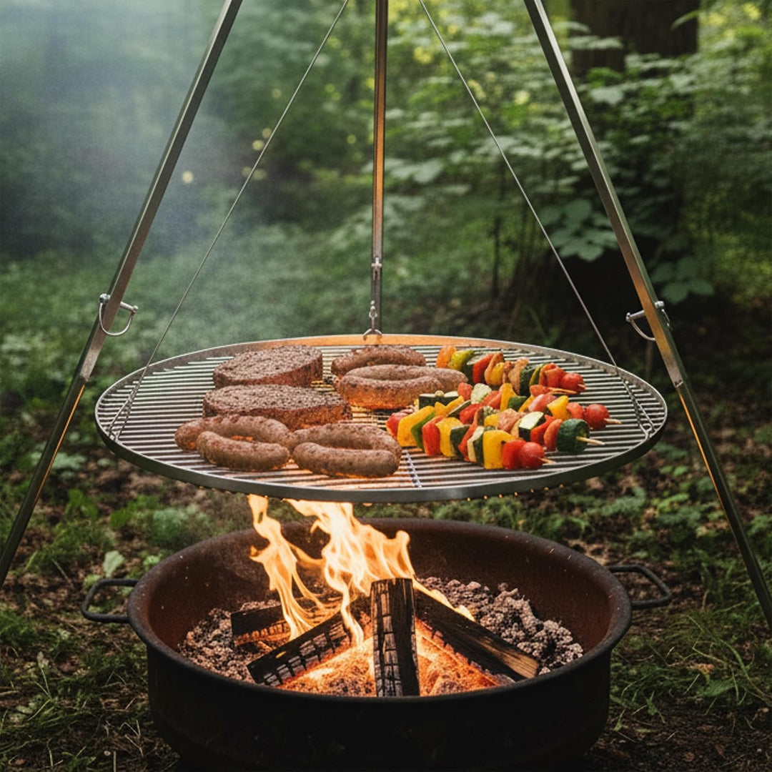 BBQ-Toro Edelstahl Grillrost Rund | Ø 100 cm | Grillgitter mit Seilaufhängung, Hänge Rost für Schwen