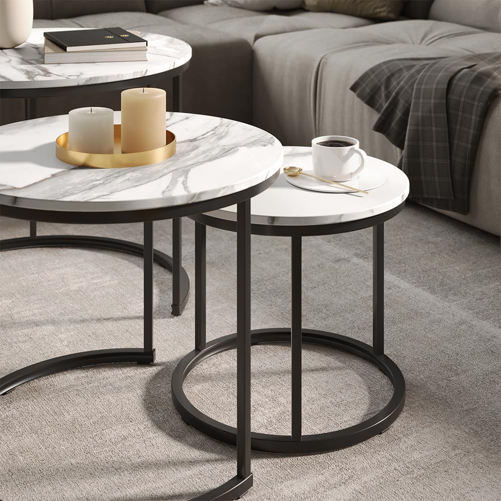 Vicco Couchtisch-Set Montreal, Weiss/Schwarz, 55 x 55 cm 3 Teile, platzsparend klappbar und vielseit