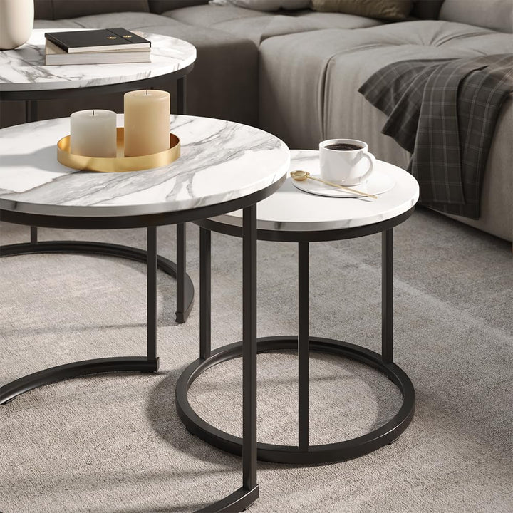 Vicco Couchtisch-Set Montreal, Weiss/Schwarz, 55 x 55 cm 3 Teile, platzsparend klappbar und vielseit