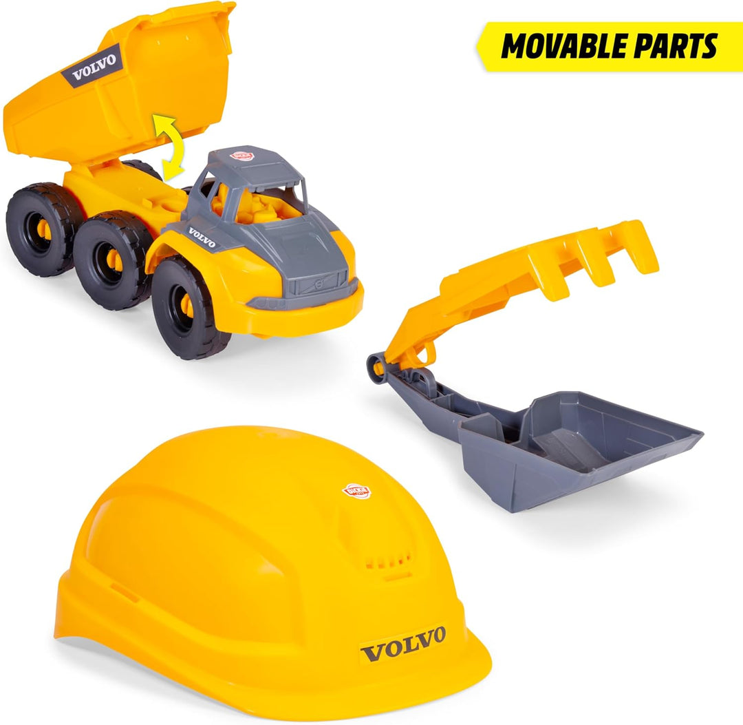 Dickie Toys - Volvo Baustellen-Set Tough Hauler (4-TLG.) - grosser Spielzeug-Muldenkipper (26 cm) mi