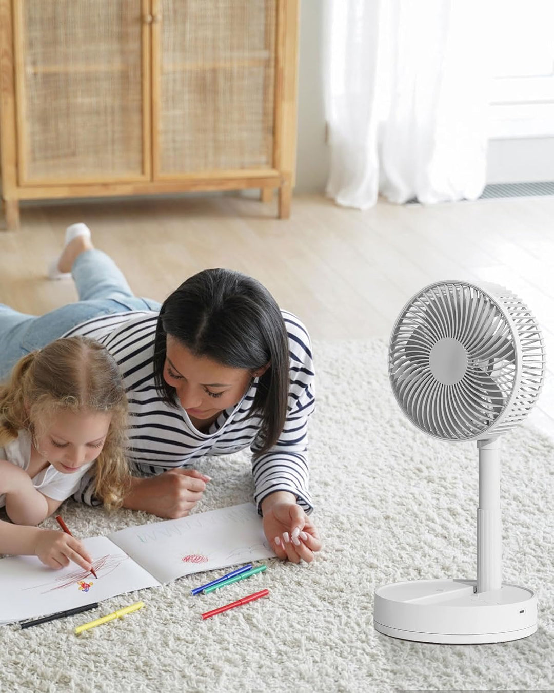 USB Ventilator Leise, 5400mAh-24H Akkulaufzeit Oszillierend Tischventilator, 200mm Faltbarer Ventila