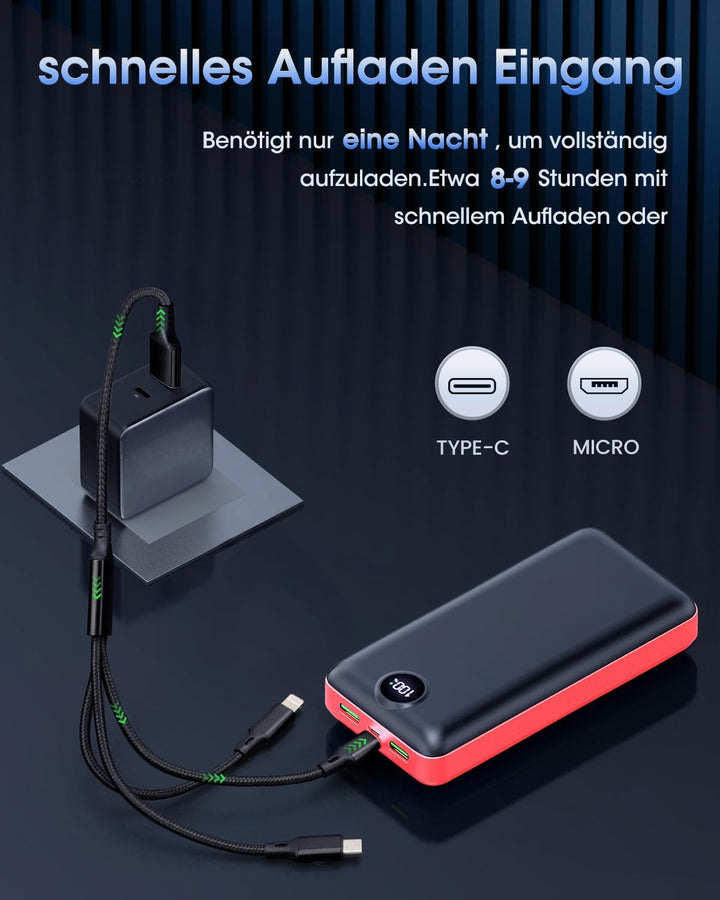 PowerBank 50000mAh grosse kapazität, Akku USB-C 22,5W schnelles Aufladen externer 3 Ausgänge und 2 E