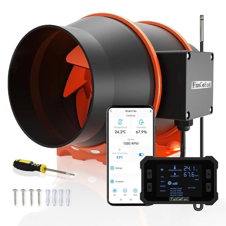 FanGoFast 150 mm WIFI APP Rohrventilator mit Temperatur- und Feuchtigkeitsregler, EC-Motor, 2550 U/m