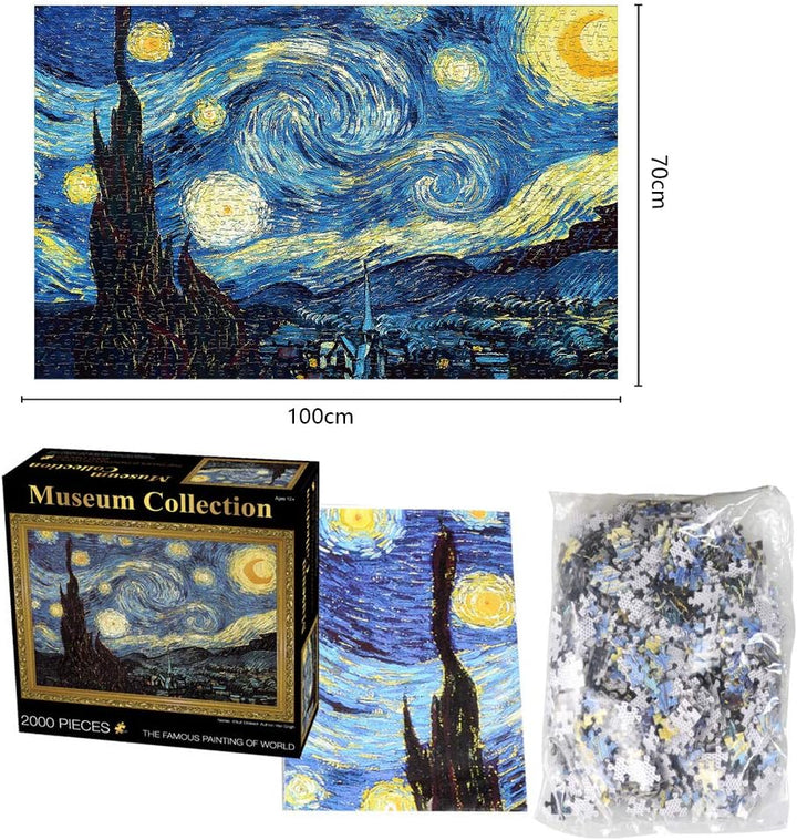 TINYOUTH 2000 Teile Puzzle für Erwachsene, 《Sternennacht》 Museum Kollektion Puzzle, 70x100CM 2mm Dic