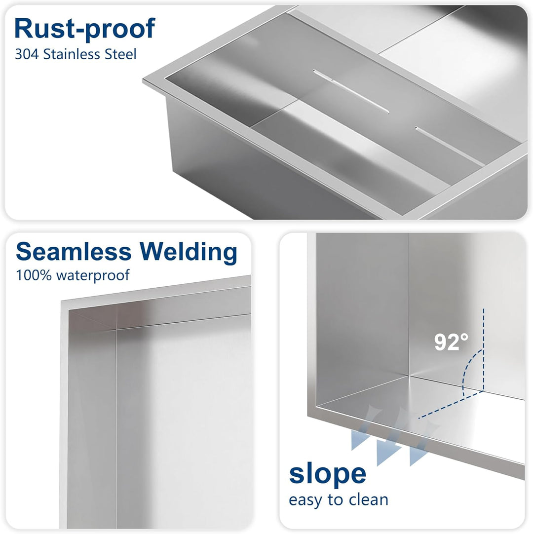 Neodrain Wandnische Dusche Edelstahl Dreifach-Duschnische Wandnische Lagerung für Badezimmer 75x30 c