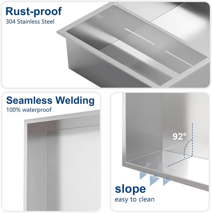 Neodrain Wandnische Dusche Edelstahl Dreifach-Duschnische Wandnische Lagerung für Badezimmer 75x30 c