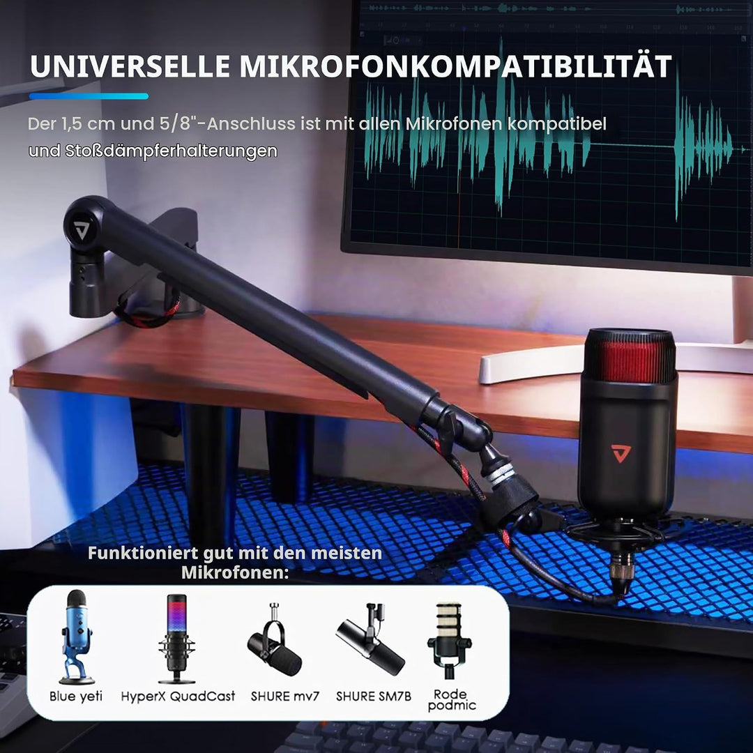 THRONMAX Twist S6 Mikrofonarm, Low-Profile-Mikrofonständer mit Kabelmanagement, Tischklemme, Vielsei