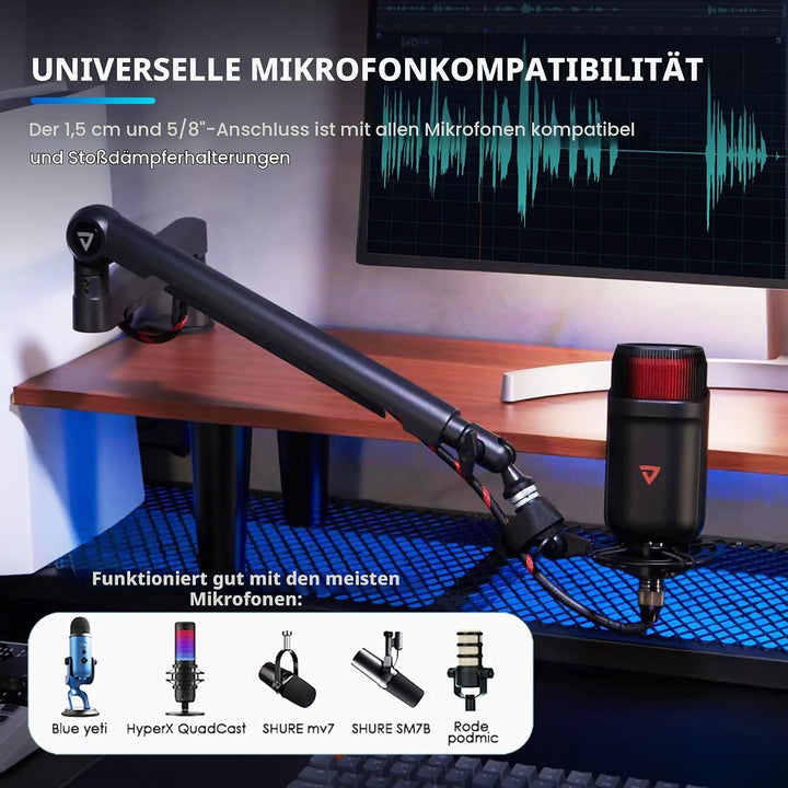 THRONMAX Twist S6 Mikrofonarm, Low-Profile-Mikrofonständer mit Kabelmanagement, Tischklemme, Vielsei