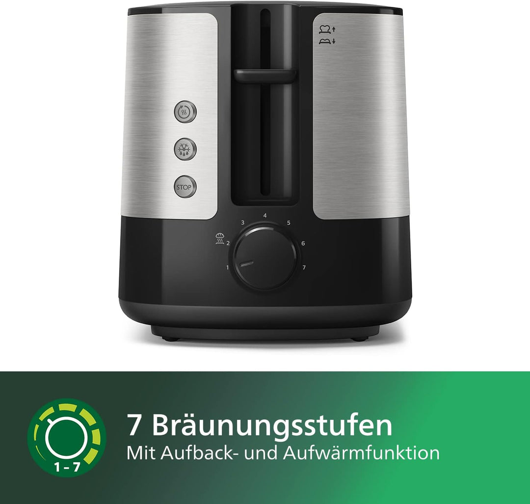 Philips Toaster – 2 Toastschlitze, 7 Stufen, Brötchenaufsatz, Auftaufunktion, Abschaltautomatik, Lif