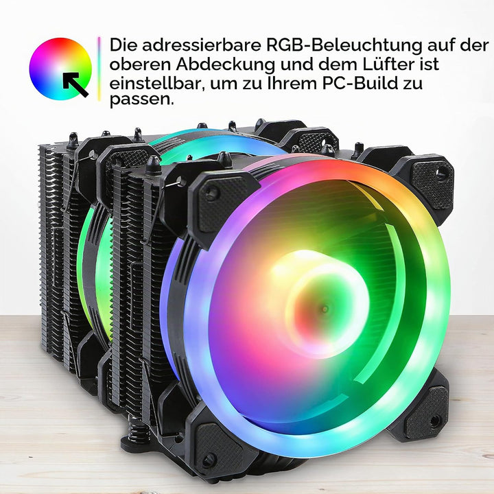 Gelid Solutions Glacier Black RGB – Twin Tower mit 6 Power Heatpipes – 2X 20mm-ARGB-PWM-Lüfter – TPD