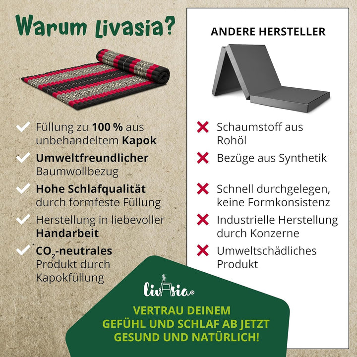 livasia Rollmatte Rollmatratze L-200x110x4,5cm, Gästebett Gästematratze 1 Person, Reisebett Kofferra