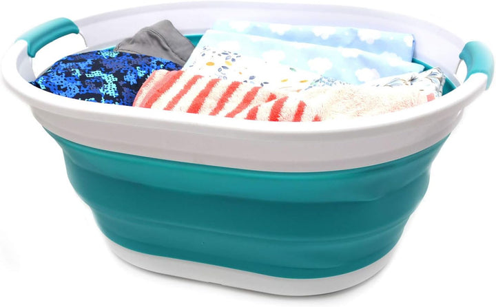 SAMMART 28L Set of 2 Collapsible Laundry Basket (Hellblau, 2) Hellblau 2, Hellblau 2