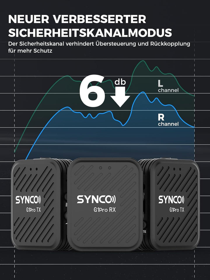 SYNCO Lavalier Mikrofon Wireless G1(A2) Pro, Ansteckmikrofon Dual Pack mit Ladegehäuse Rauschunterdr