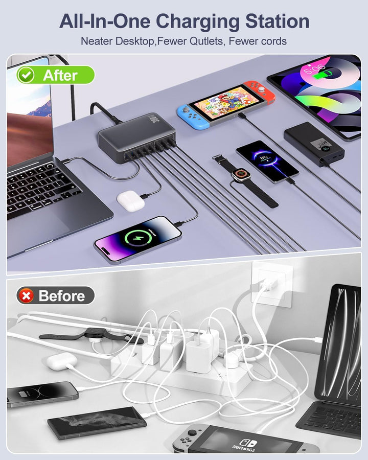 USB C Ladegerät, 300W 8-in-1 USB C Netzteil Schnellladegerät mit, Multi Charging Station Adapter Sch