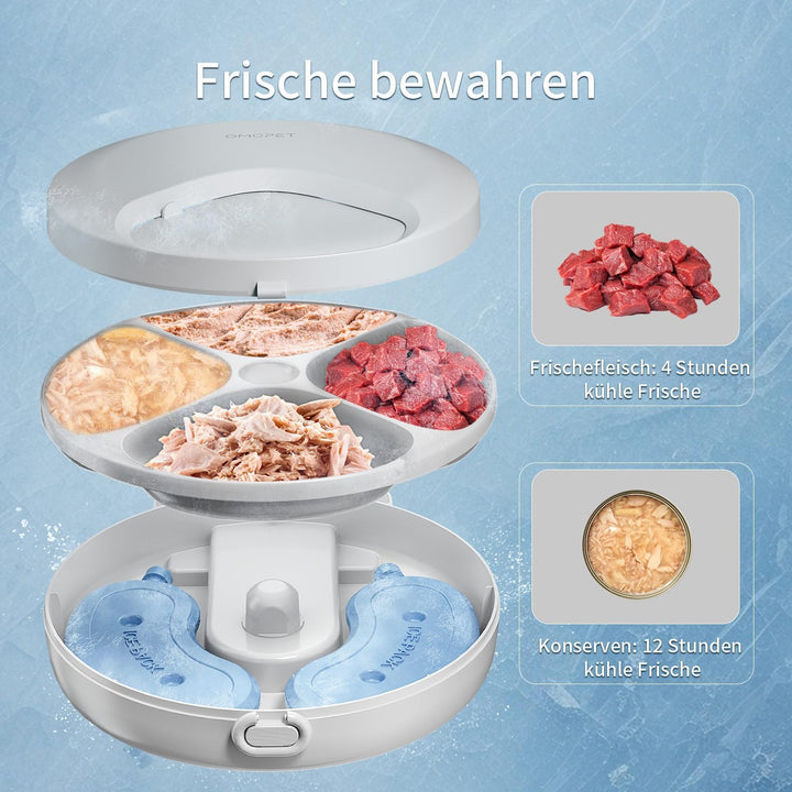 Nassfutterautomat, batteriebetriebener automatischer Katzenfutterautomat, 8oz*4 Mahlzeiten mit zeitg