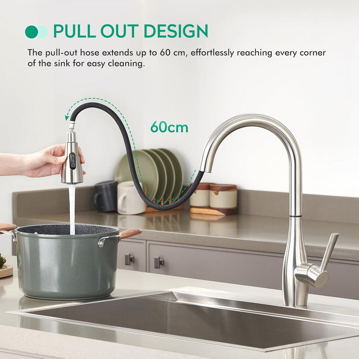 CREA Touch Sensor Wasserhahn Küche, Küchenarmatur mit Ausziehbarer Brause, Mischbatterie Küche mit 3