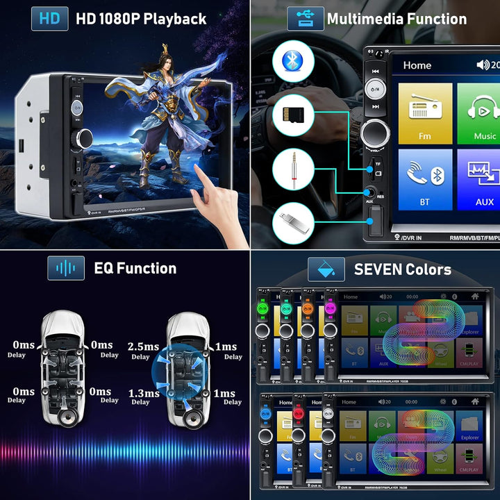 Camecho Doppel DIN Autoradio Bluetooth 7 Zoll BildschirmTouchscreen MP5 Player USB/SD/AUX-in/FM/Andr