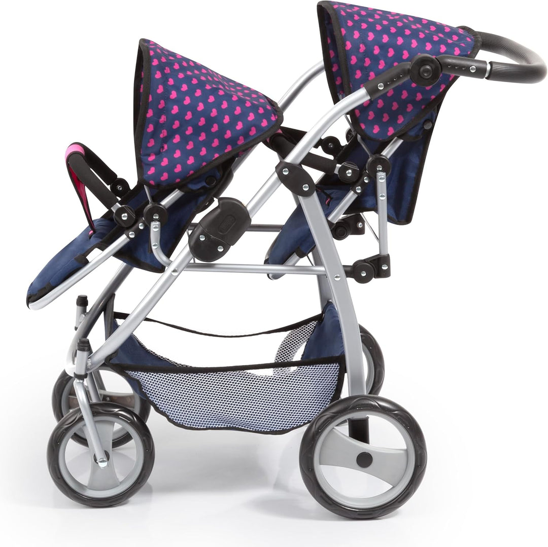 Bayer Design 26554AA Zwillingspuppenwagen für Puppen, modern, höhenverstellbarer Griff, zusammenklap