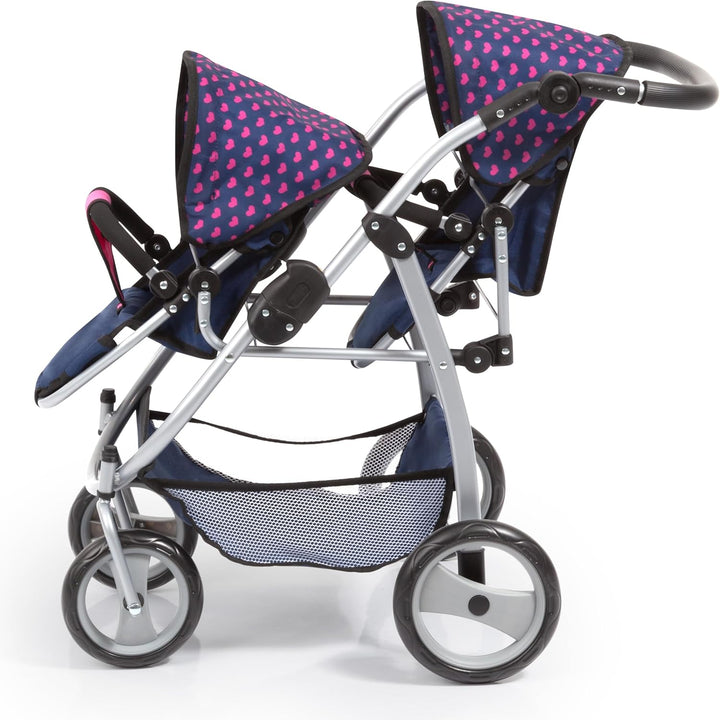 Bayer Design 26554AA Zwillingspuppenwagen für Puppen, modern, höhenverstellbarer Griff, zusammenklap