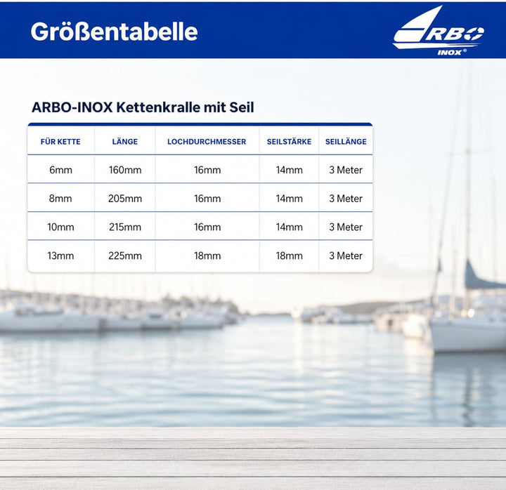 ARBO-INOX Kettenkralle mit Seil Edelstahl 8mm, 8mm