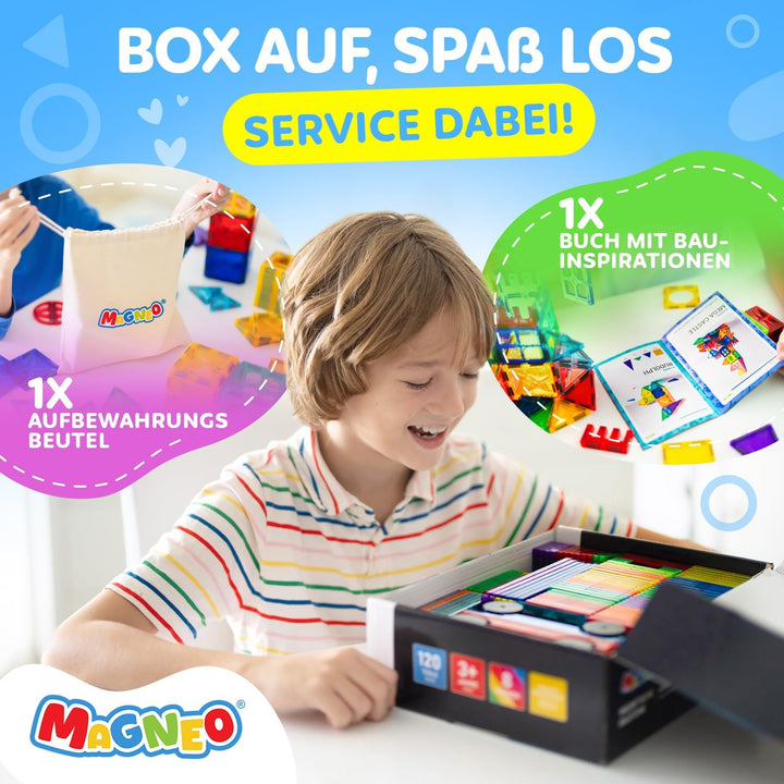 Magneo® Magnetische Bausteine (80 teilig) - Magnetbausteine für Kinder ab 3 Jahren - Pädagogisches M