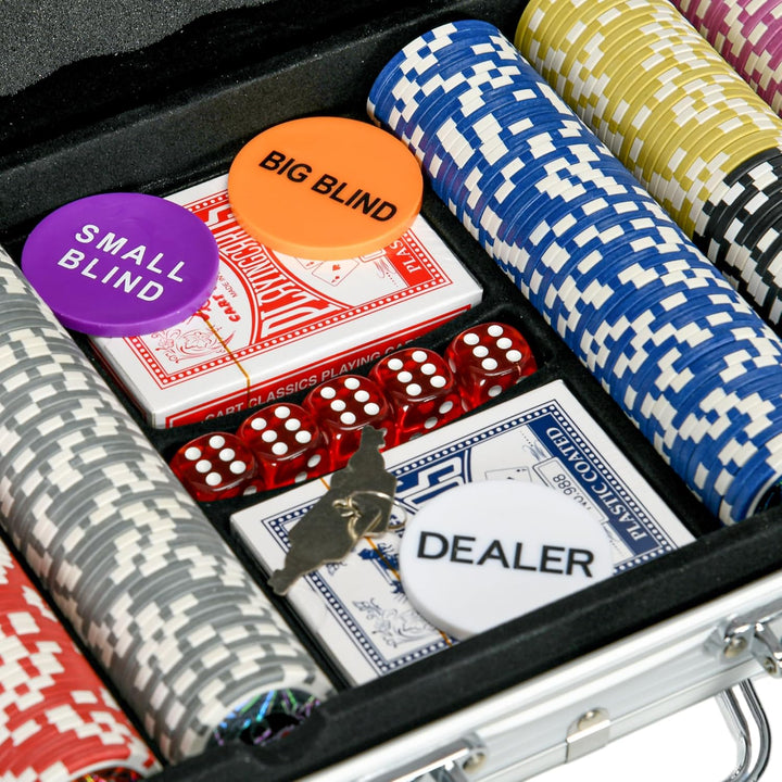 SPORTNOW Pokerkoffer Set, 500 Pokerchips 11,5 Gramm, Pokerset mit Schloss, 2 Pokerdecks, 5 Würfel, 1