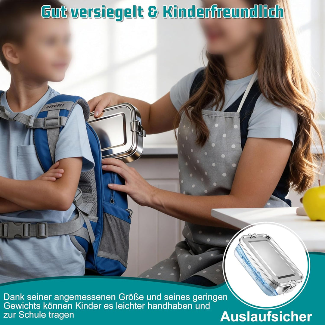 Homikit Brotdose mit Fächern 2er Set, 1400ml Edelstahl Lunchbox Bento Box Erwachsene, Auslaufsicher