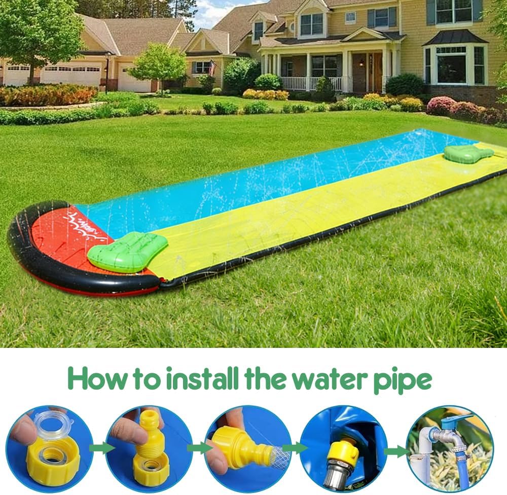 Wasserrutsche,188in x 54in (480 x 140 cm) Wasserrutsche Garten für Kinder mit 2 Bodyboards, Wassersp