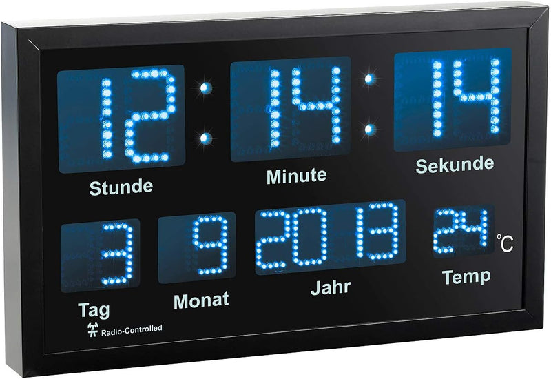Lunartec Tischuhr: LED-Funk-Tisch- und Wanduhr mit Datum und Temperatur, 412 Blaue LEDs (Digitaluhr