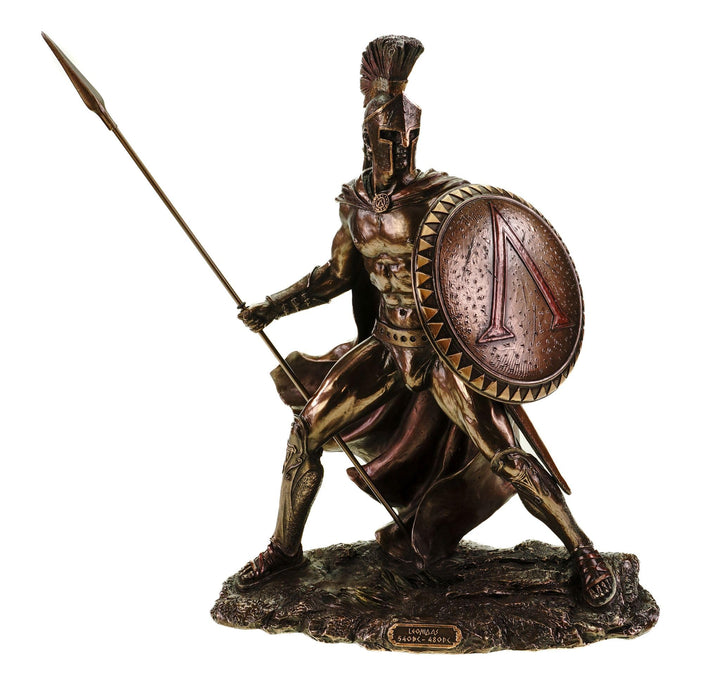 Veronese Leonidas mit Schild und Speer Figur Feldherr Spartaner bronziert