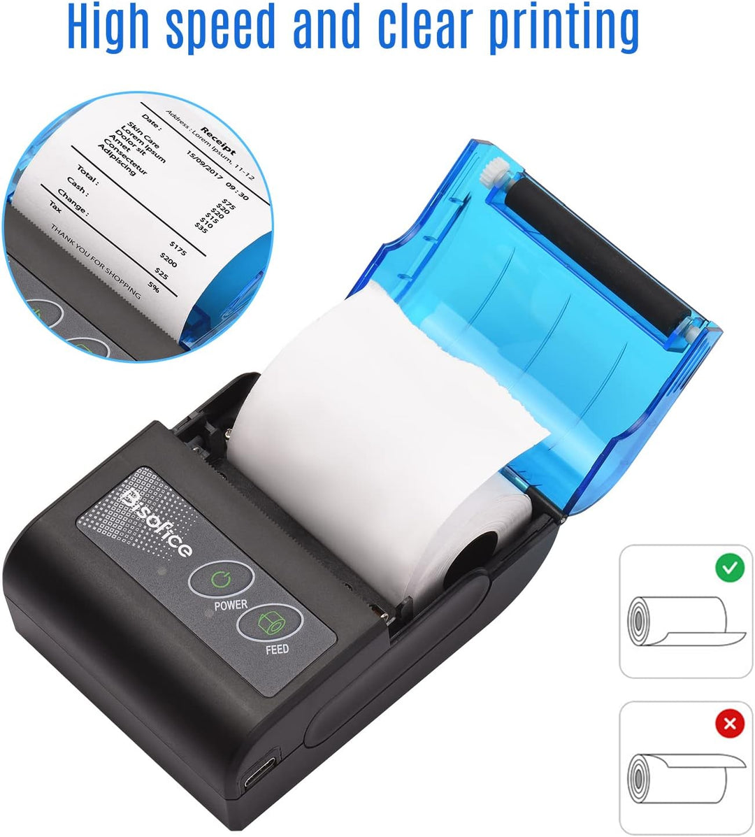XGR-POS581 Mini Tragbarer Thermodrucker Belegticketdrucker 2 Zoll Wireless USB Beleg Ticket Drucker